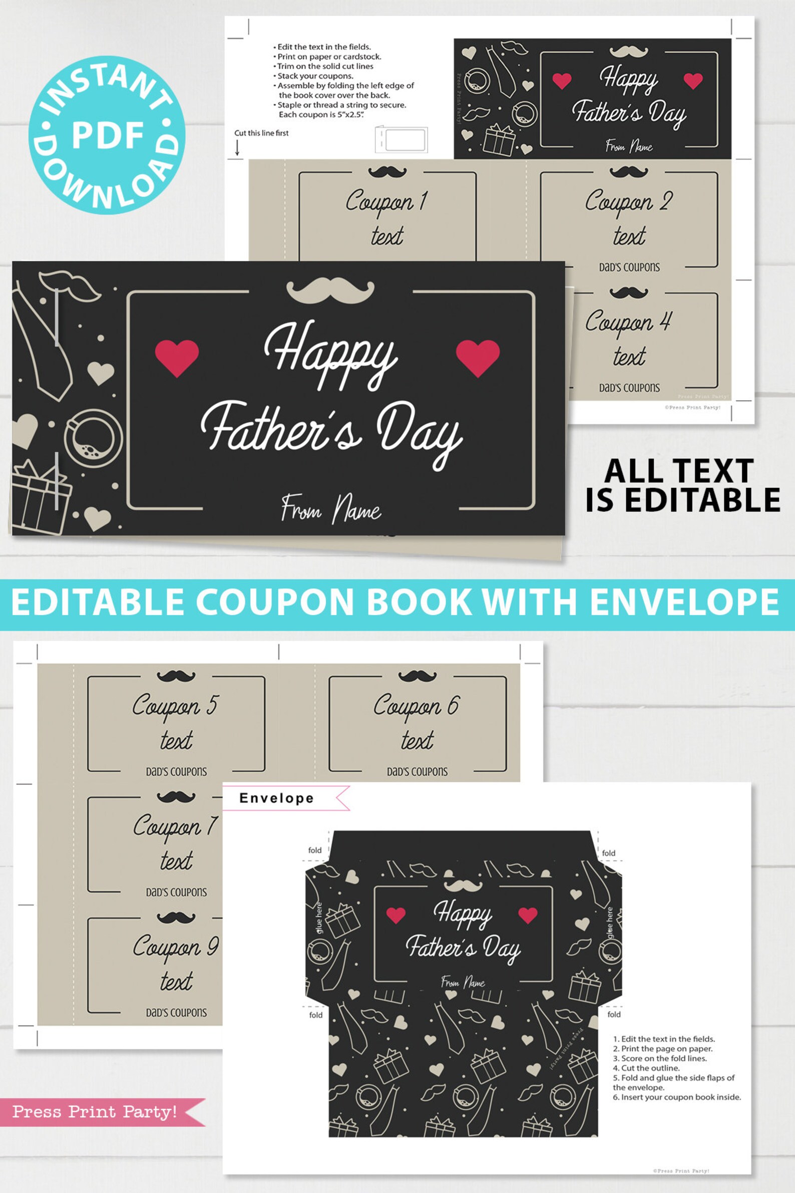 Father's Day Printable Gift Idea Editable Coupon Book | Etsy