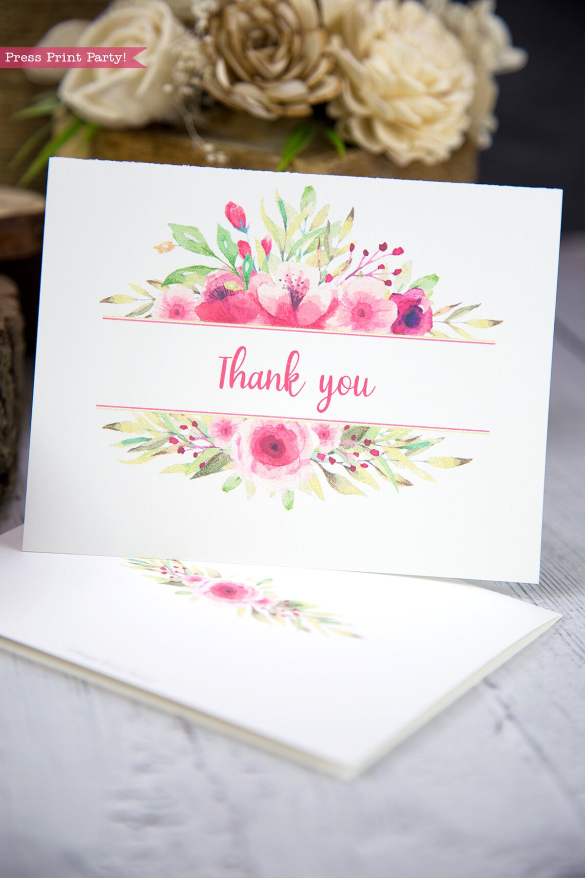 Wedding Thank You Cards With Envelope Printable Template - Etsy