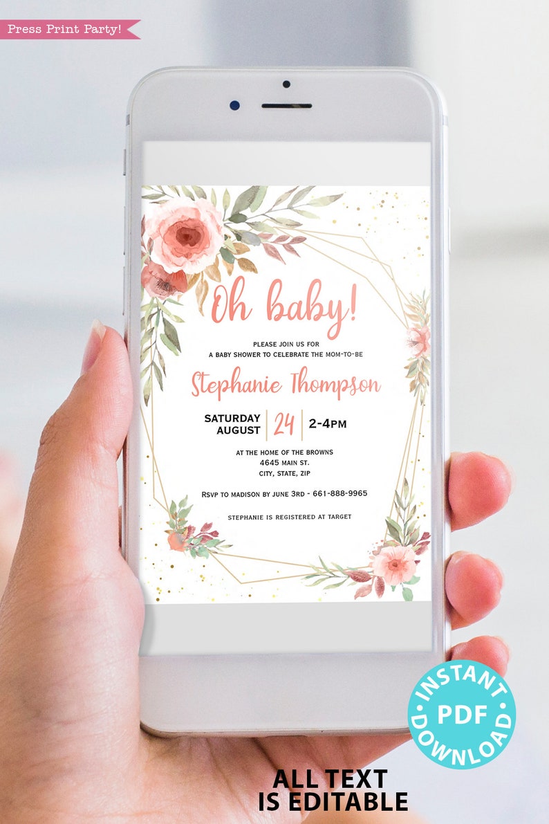 Baby Shower Printable Decoration Kit, Girl Baby Shower Template Bundle, Blush Peach Floral Baby girl decor, Oh Baby, INSTANT DOWNLOAD image 6