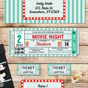 Movie Night Party Printables Teal Rustic, Movie Night Invitation, Birthday Party, Movie Night Sign, Popcorn Box, Toppers, INSTANT DOWNLOAD image 3
