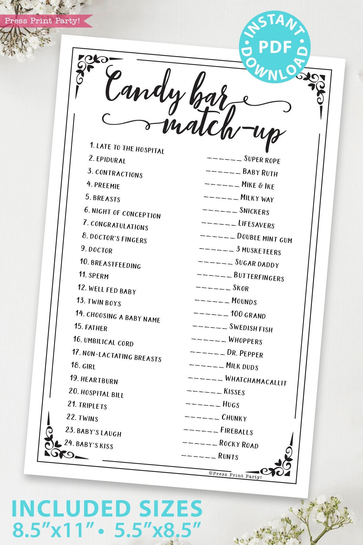 Printable Baby Shower Games Candy Bars