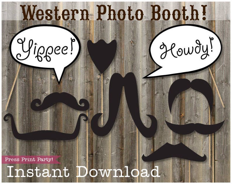 Western Photo Booth Props, Cowboy and Cowgirl, Wild West Photo Props Printables, Wanted Poster Frame, Rodeo Props, INSTANT DOWNLOAD image 2