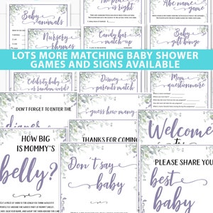 Guess How Many Game Sign Printable, w Editable Text for Items and Container, Greenery & Purple Baby Shower Game Frame, INSTANT DOWNLOAD image 6