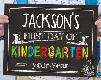 First Day of School Sign Printable, Chalkboard bright, Editable name & year, Kindergarten - 12th Grade, Last day of school, INSTANT DOWNLOAD