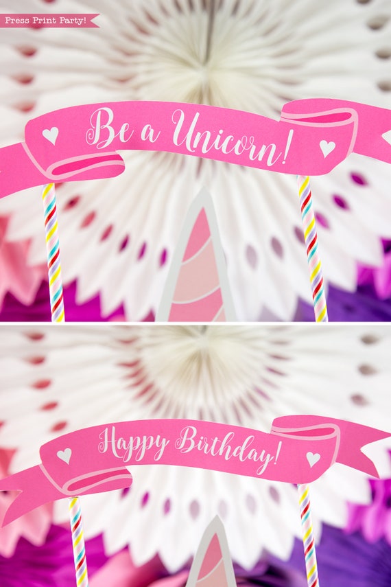 unicorn horn cake topper printable unicorn party table etsy