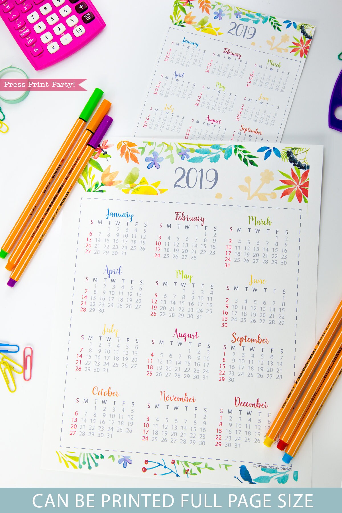 2019 Mini Calendar for Bullet Journals & Planners Printable | Etsy