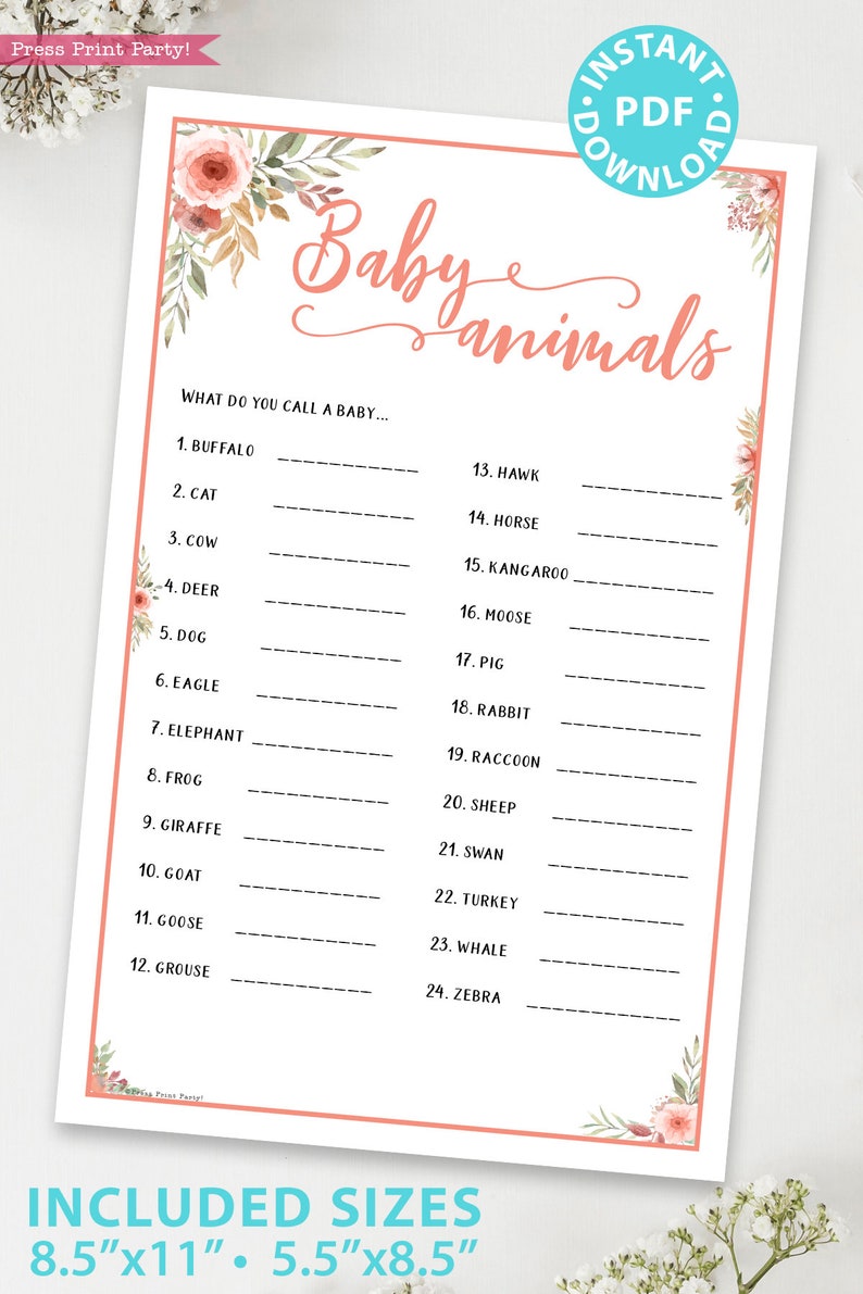 Baby Shower Games Bundle Printable, Peach Flowers, Games Pack, Unique Baby Shower Games, Funny Activities, Girl, Bingo, INSTANT DOWNLOAD image 5