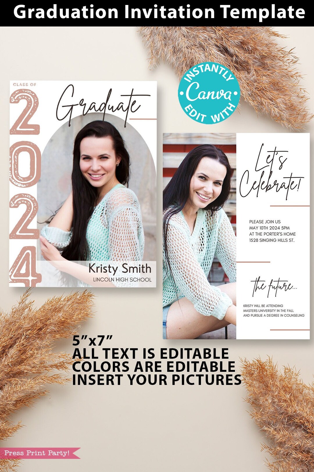 2024 Graduation Invitation High School Senior Grad Invite Custom