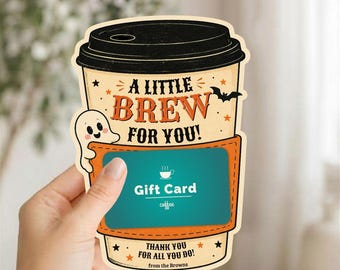 Vintage Halloween Ghost Coffee Gift Card Holder, Editable Canva 5x7 Printable, Retro Spooky Teacher Appreciation Thank You Treat, Present