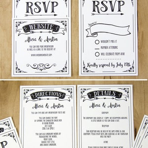 Wedding Invitation Template, Invitation Suite, Boho Wedding Printable Bundle, Rustic, Pocket folder, Black, signs, pdf, INSTANT DOWNLOAD image 6