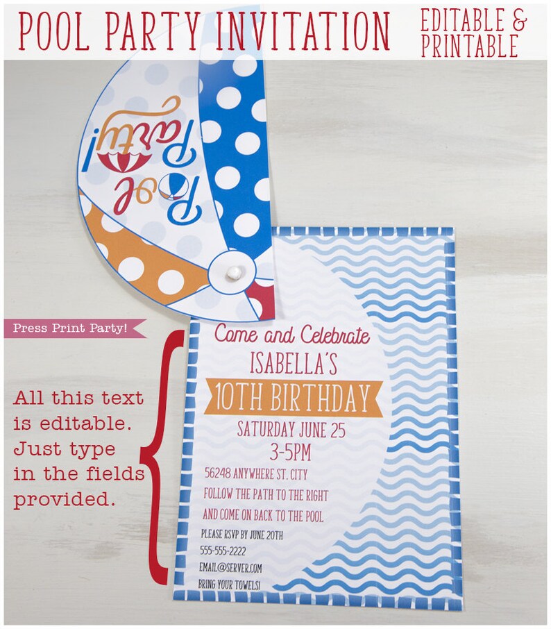Pool Party Invitation for Kids, Splish splash, Beach Ball Invitation, Swimming Pool Birthday, Pool Party Birthday Decor image 2