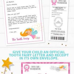 EDITIERBARE Zahnfee Brief Printable Kit & Quittungen, Zertifikat, Baby Teeth Chart, Türhänger Lost Tooth Fairy Umschlag, SOFORTIGER DOWNLOAD Bild 3