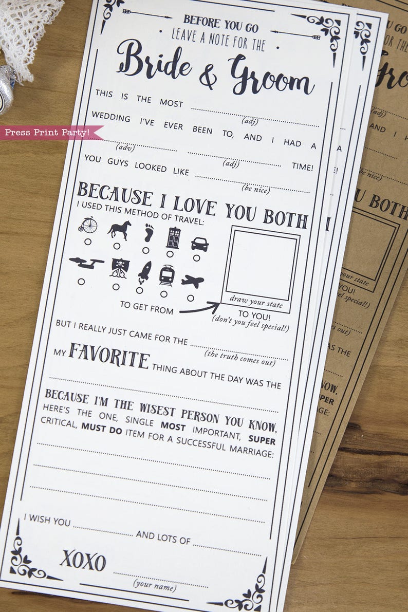 Guest Book Wedding Mad Libs Printables Wedding Advice Cards Etsy Canada