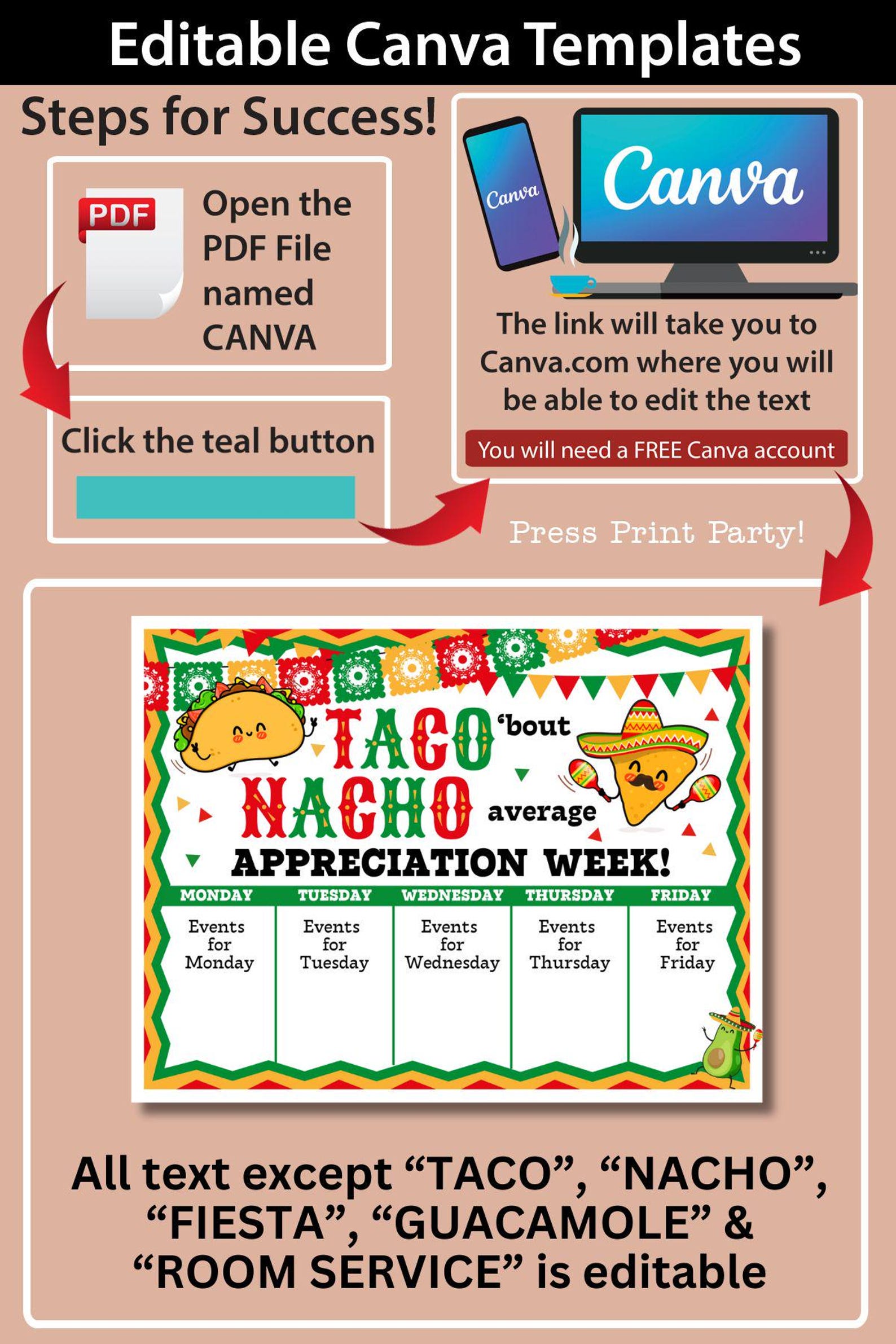 Editable Employee Appreciation Week Bundle Taco Nacho Theme Staff ...