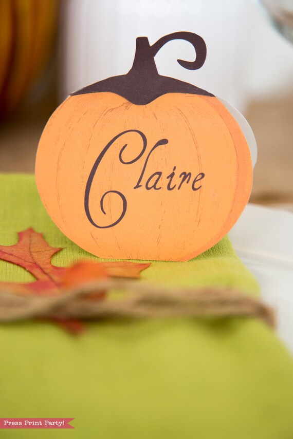 Thanksgiving Place Cards Printable, Pumpkin Printable Placecard