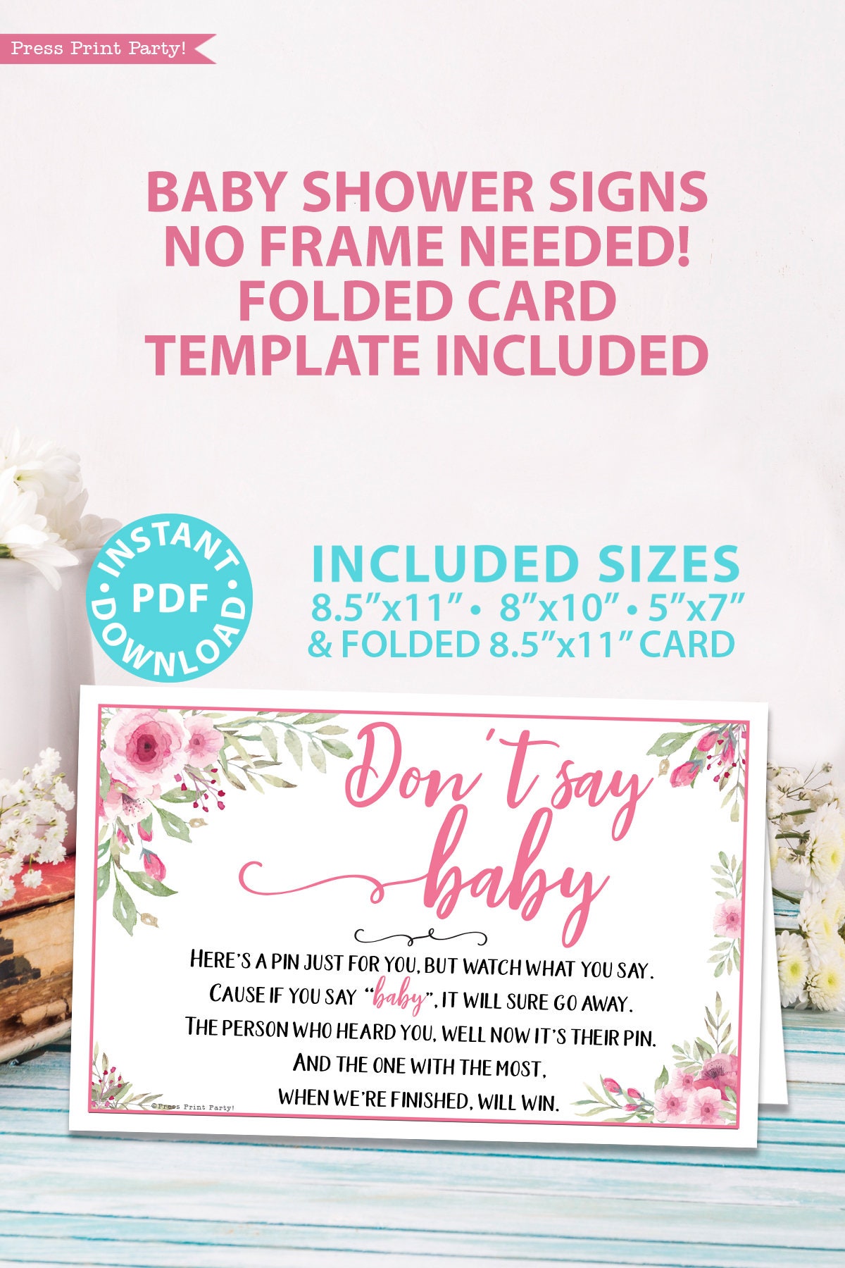 Don't Say Baby Sign Printable Baby Shower Game Template | Etsy