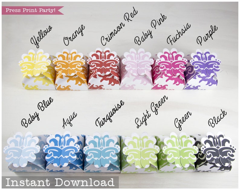 Party Supply INSTANT DOWNLOAD Bridal Shower Favor Flower Treat Box Printable Wedding Favor Box Gift Box Flower Favor Box Orange Damask