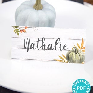 Thanksgiving Place Cards Printable Green Fall Pumpkin Place Card ...