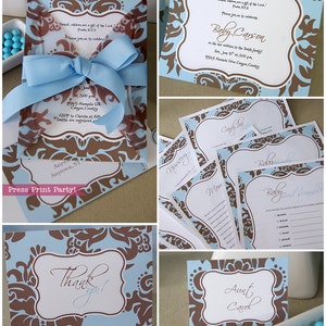 Blue and Brown Baby Shower Decorations Printable set, Boy Baby Shower Invitation, Baby Shower games, Damask Western Banner, INSTANT DOWNLOAD image 3