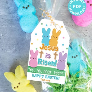Easter Peeps Printable Tag and Bag Topper, Jesus is Risen Tell all Your Peeps, Religious Easter Basket Filler for Kids, INSTANT DOWNLOAD image 2