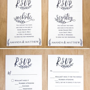 Rustic Wedding Invitation Bundle, Boho Wedding Printable Template, Table Numbers, Menu, Rustic, Pocket, Black, Kraft, Leaf, INSTANT DOWNLOAD image 4