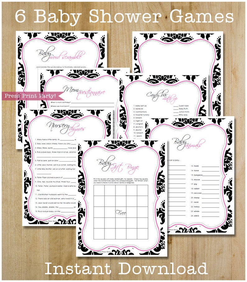 Baby Shower Game Pack Printable Girl Baby Shower Elegant Etsy