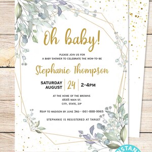 Baby Shower Printable Decoration Kit, Girl Baby Shower Template Bundle, Greenery Baby girl decor, Oh Baby Invitation, INSTANT DOWNLOAD image 5