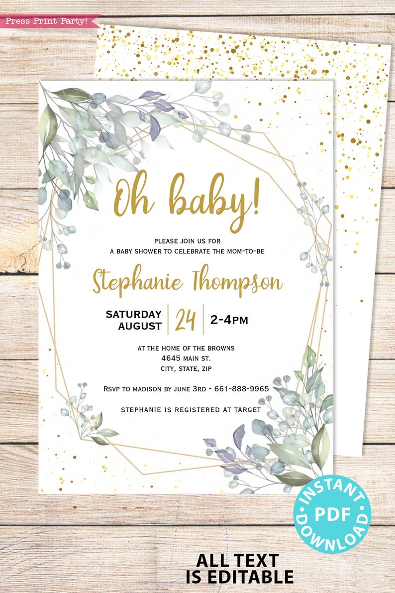 Baby Shower Printable Decoration Kit, Girl Baby Shower Template Bundle, Greenery Baby girl decor, Oh Baby Invitation, INSTANT DOWNLOAD image 5