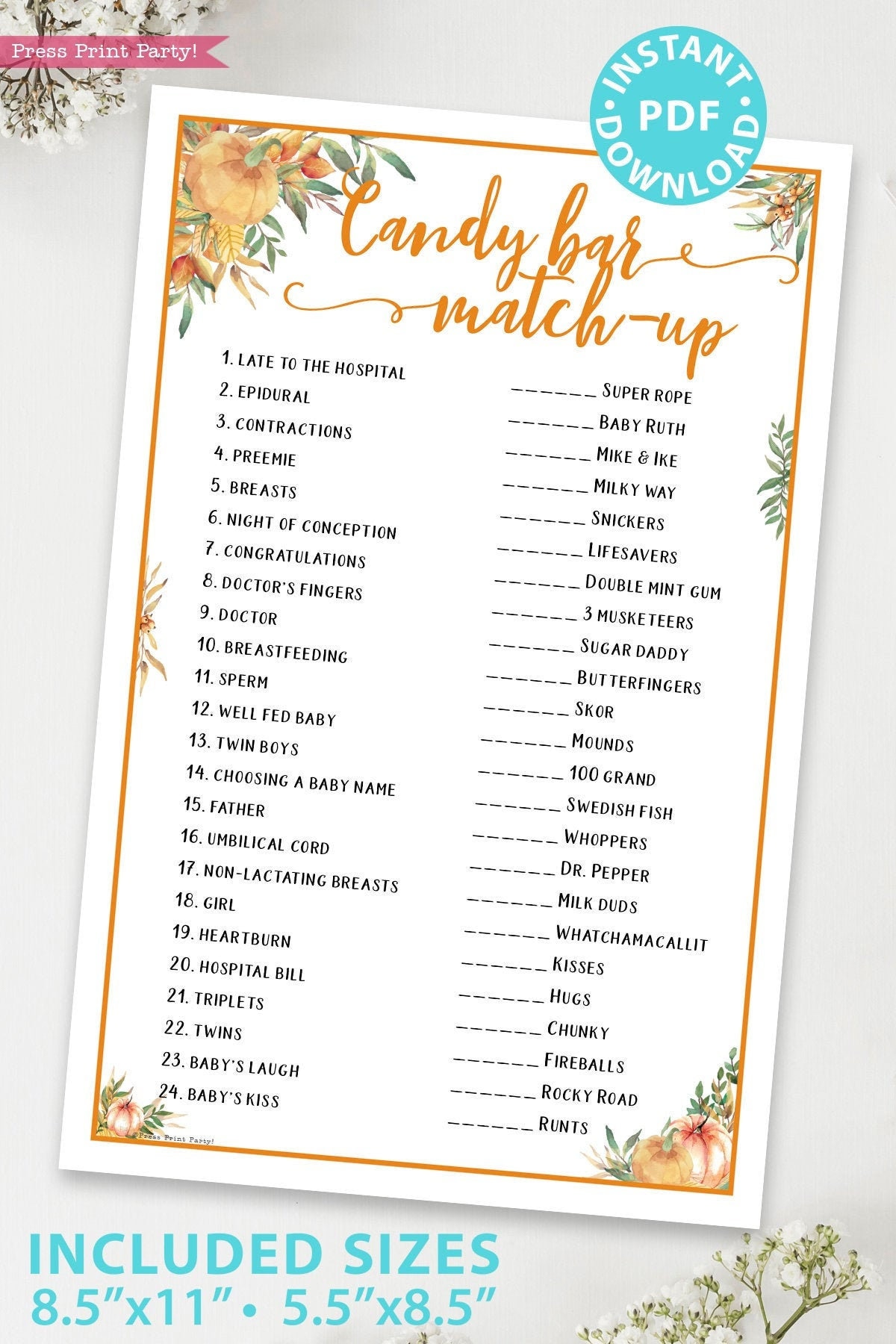 Little Pumpkin Candy Bar Game Baby Shower Printable Baby - Etsy Denmark