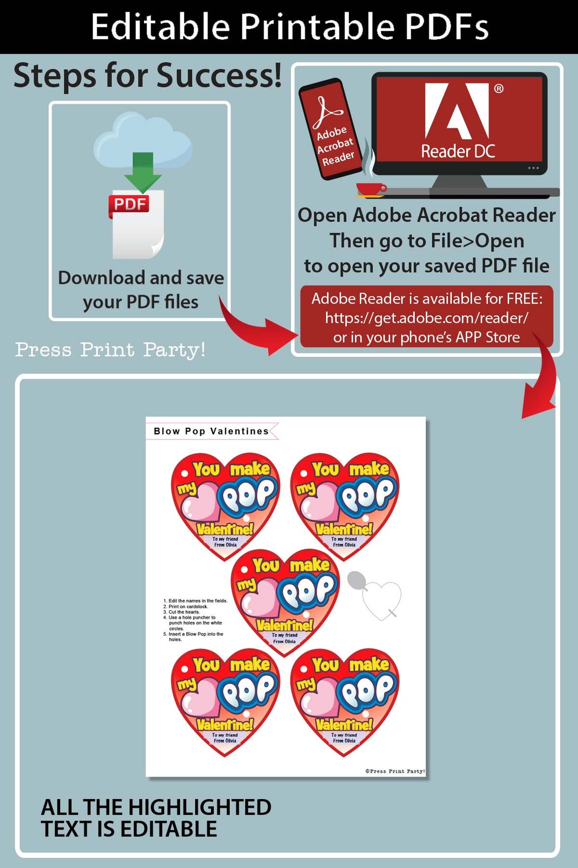 Blow Pop Valentine Printable Heart Template Kids Valentines - Etsy