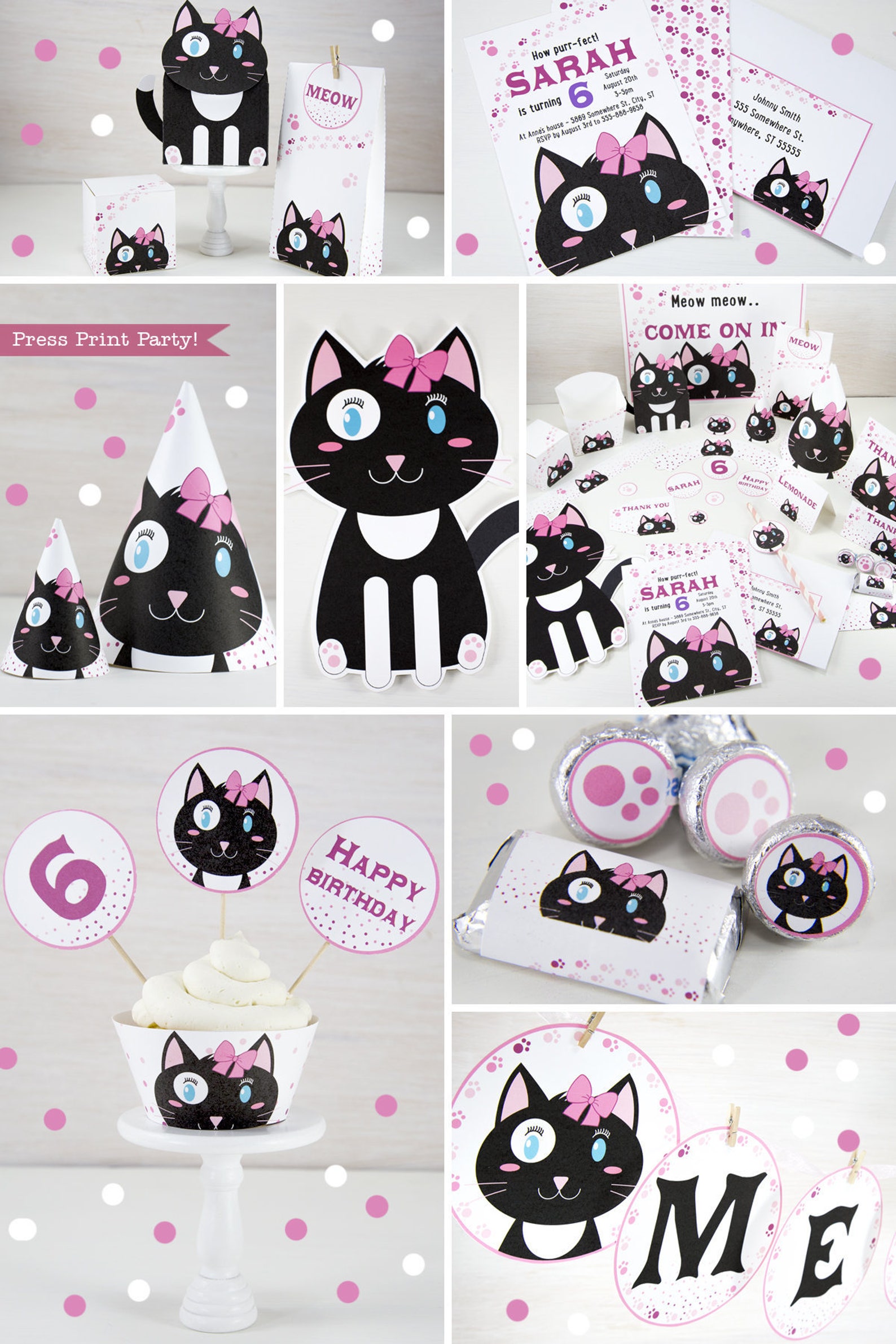 Kitten Party Printables Cat Party Decorations Cat birthday | Etsy