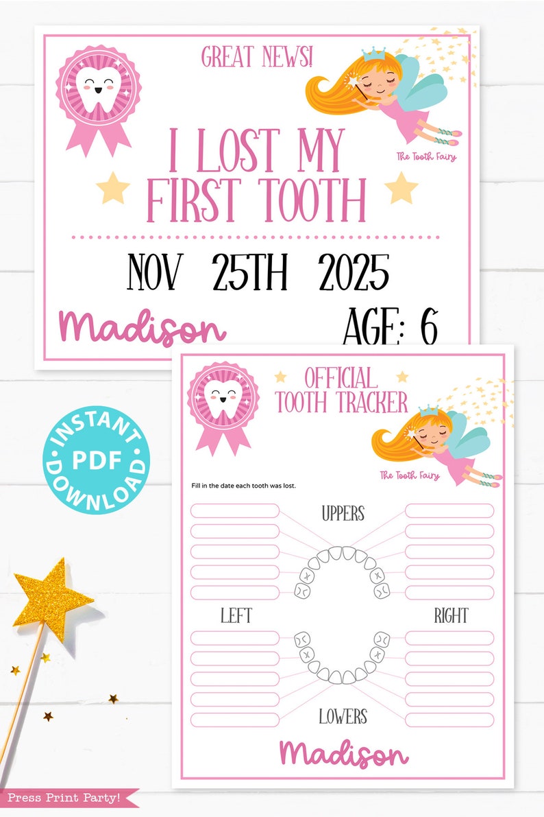 EDITABLE Tooth Fairy Letter Printable Kit & Receipts, Certificate, Baby Teeth Chart, Door Hanger Lost Tooth Fairy Envelope, INSTANT DOWNLOAD image 4