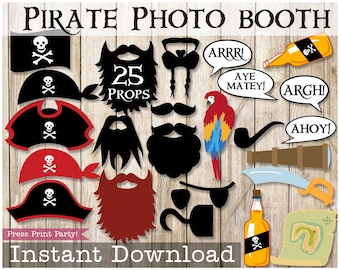 Pirate Photo Booth Props, Pirate Party, Pirate Birthday,  Mustaches, Pirate Hat, Speech Bubbles, Funny Props, Instant Download Printables