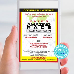 The Amazing Race Party Invitation Printable, Editable, Route Marker, envelope labels, 2 sizes, Print or Send Digitally, INSTANT DOWNLOAD image 4