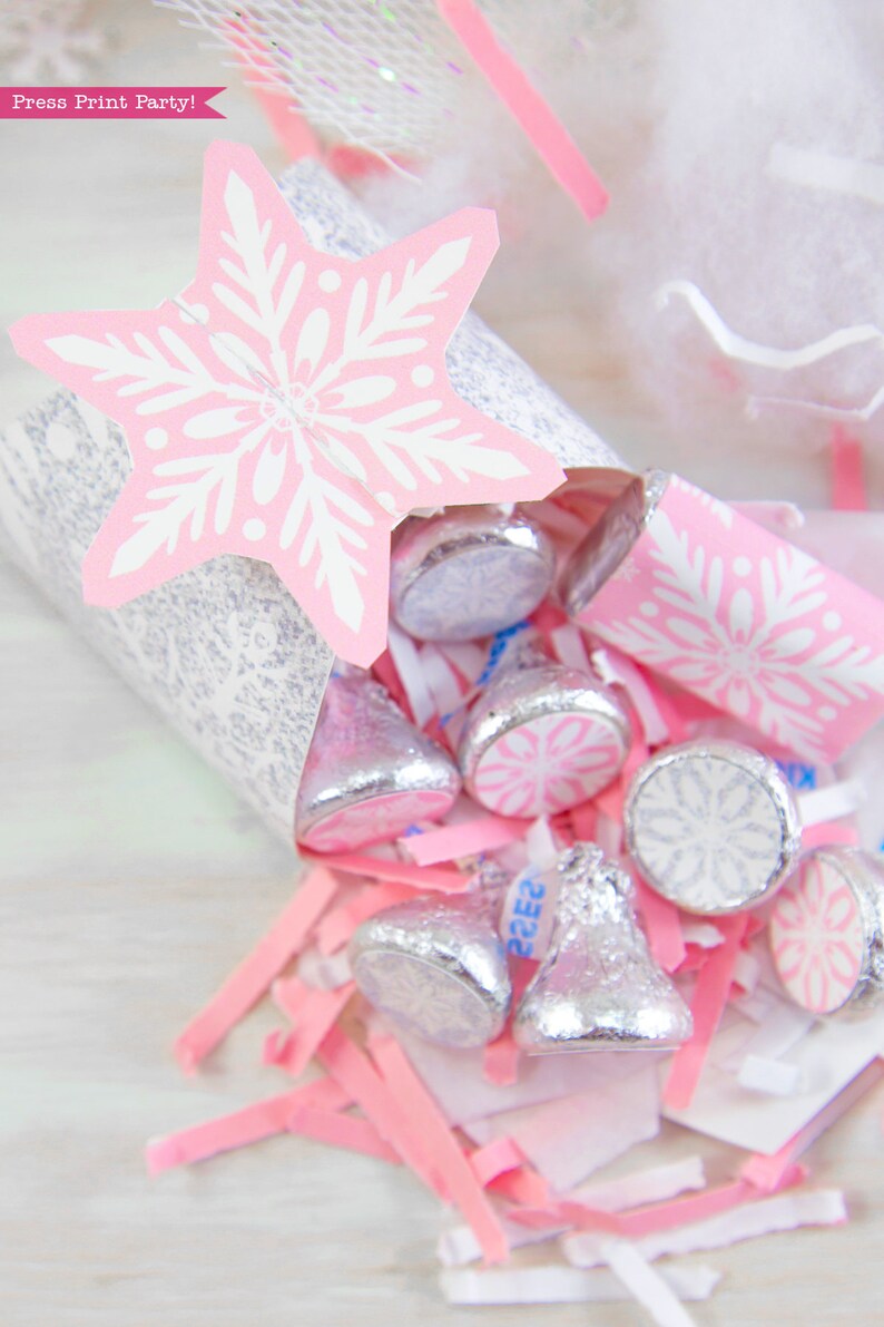 Snowflake Gift Box Printable, Pink & Silver, Winter Onederland Favor ...