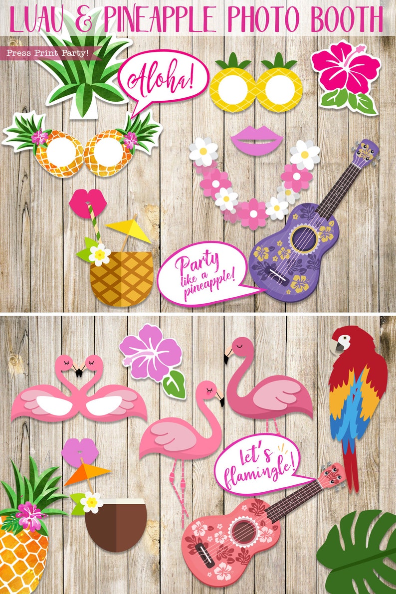 Luau Party Decorations Printable Props, Luau Photo Booth Props, Hawaiian Party Decorations, Moana, Pineapple, Flamingo, INSTANT DOWNLOAD image 2