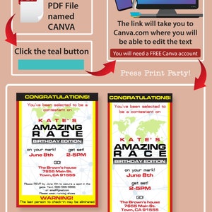 The Amazing Race Party Invitation Printable, Editable, Route Marker, envelope labels, 2 sizes, Print or Send Digitally, INSTANT DOWNLOAD image 7