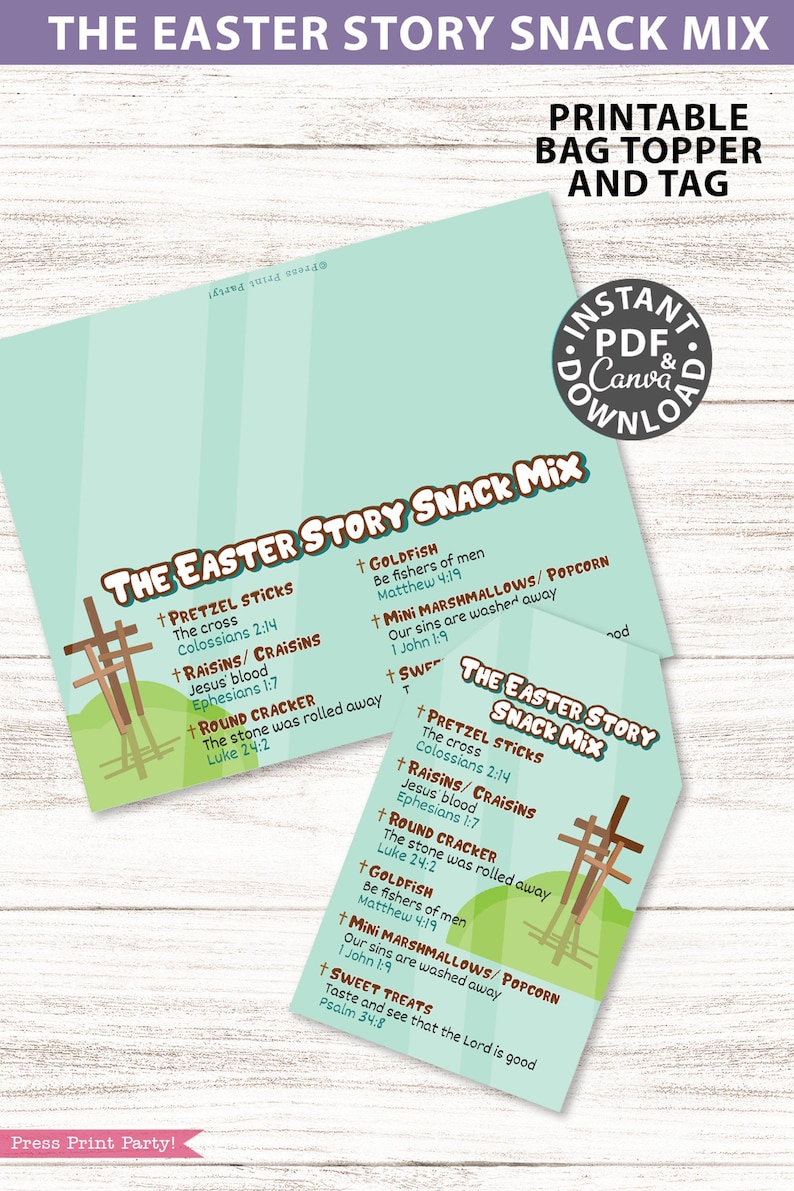 The Easter Story Snack Mix Printable Tag and Bag Topper, Easter Basket Filler for Kids, Easter Treats, Easter Gift, INSTANT DOWNLOAD image 5
