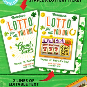 Uchwyt na los na loterię, Dzień Świętego Patryka, Dziękuję Lotto za wszystko, co robisz Karta do wydrukowania, Tekst edytowalny, Karta do wydrukowania Lotto, NATYCHMIASTOWE POBIERANIE