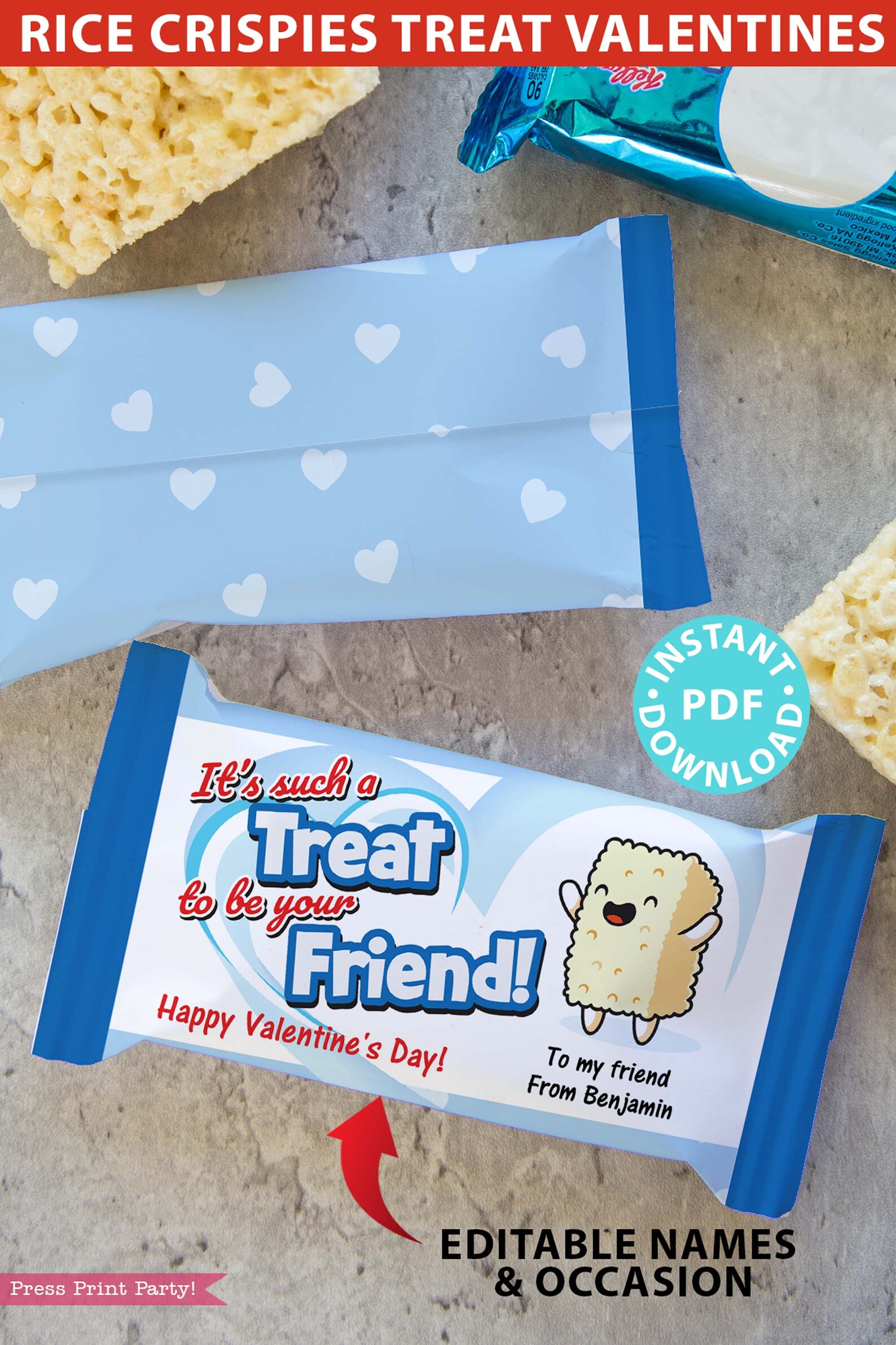 Rice Crispies Valentines Printable, Rice Krispies Treats Personalized ...