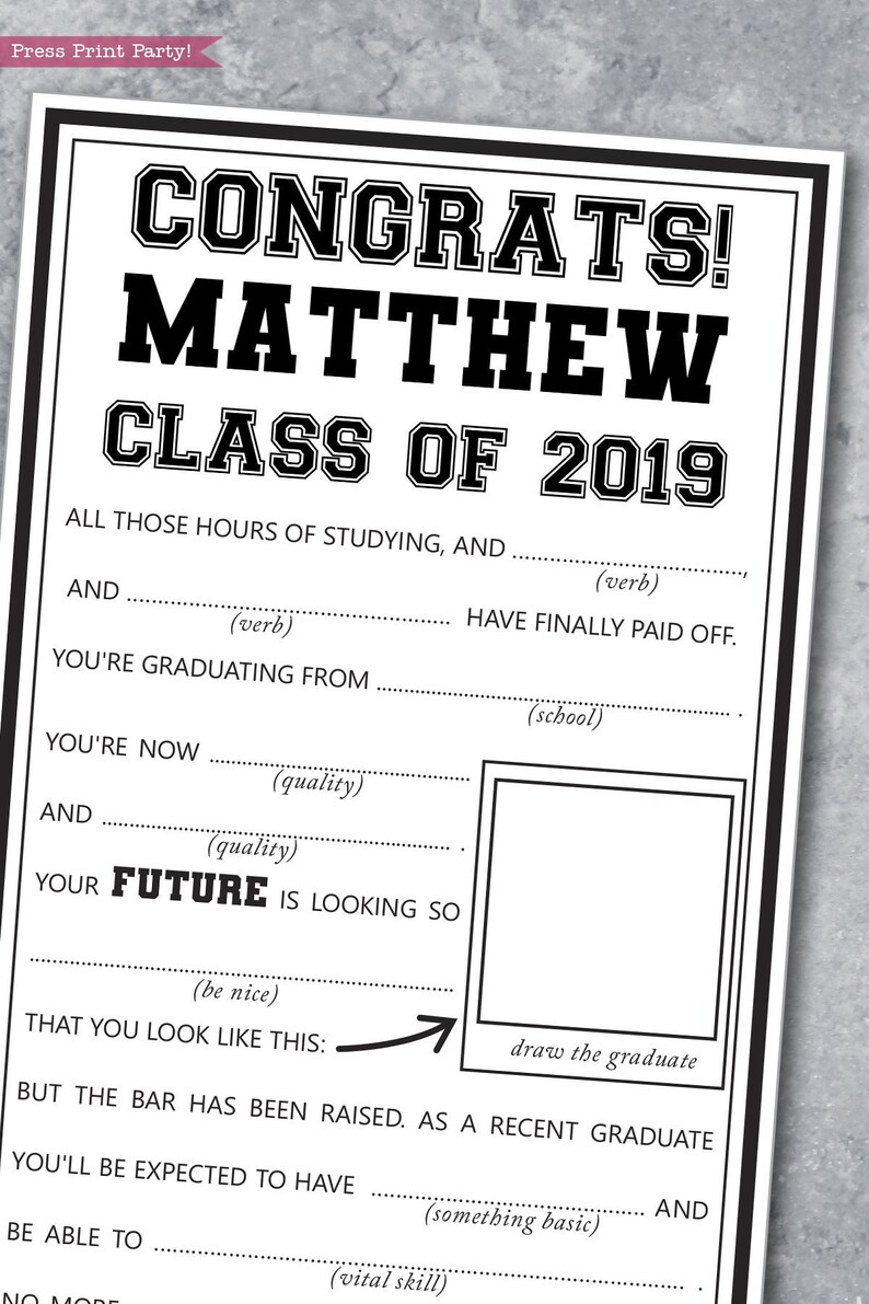 Commencement Outrageous Libs Printable, Assistance Card, Significant College Commencement Get together Suggestions, Bash Match, Grad Celebration Video games, Instantaneous Obtain photo about Mad Libs Printable named Commencement Crazy Libs Printable, Guidance Card, Significant Higher education Commencement Get together Options, Get together Video game, Grad Bash Online games, Instantaneous Obtain