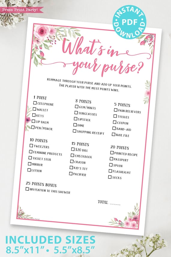 What's in Your Purse Baby Shower Game Printable Bridal - Etsy What's in Your Purse Baby Shower Game Printable Bridal - Etsy