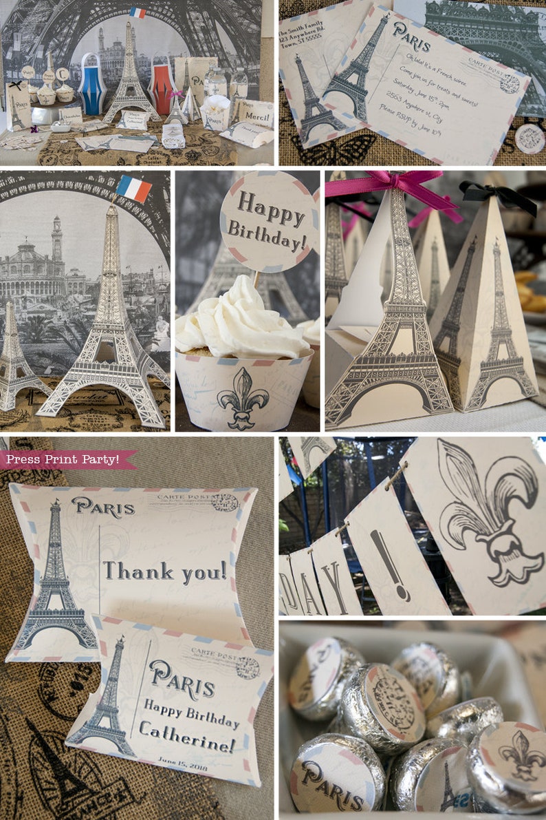 Paris Invitation and decor Party Printables French Vintage with Eiffel Tower, Paris Invitation and Backdrop INSTANT DOWNLOAD pdf image 2