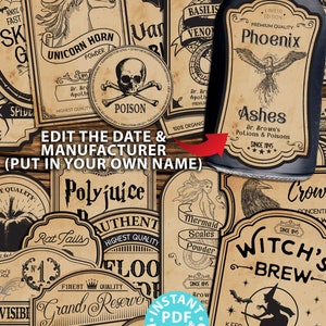 Wizard Potion Labels Printables, HP Polyjuice Potion Label, Editable, Halloween Decor, Wizard Party, Apothecary Labels, INSTANT DOWNLOAD image 2