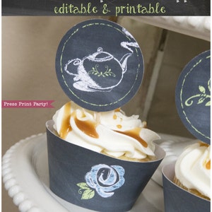 Chalkboard Cupcake Wrappers and Toppers - Editable &amp; Printable - Tea ...