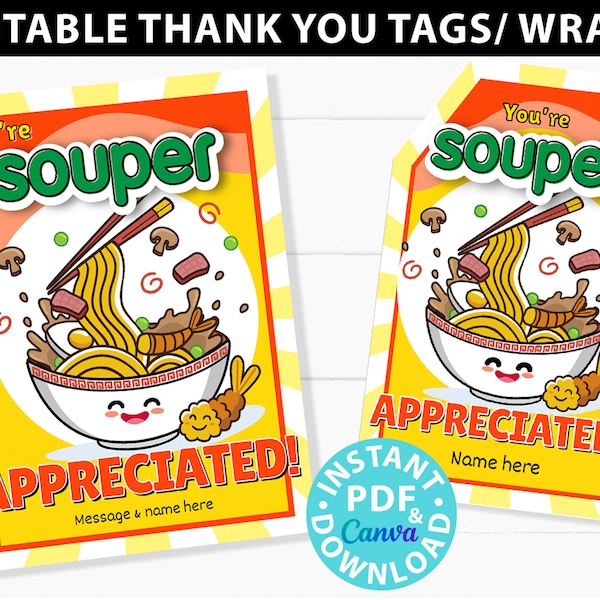 Teacher Thank You Gift Tags Printable, Ramen Soup, Teacher Appreciation Gift, Teacher Gift, Gifts Teacher Week, Editable, INSTANT DOWNLOAD