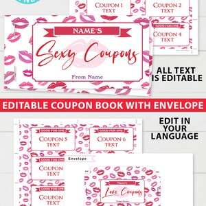 Valentines Coupons Printable, Valentine's Day Gift, Sexy Coupons For Husband, Wife, Custom Gift Idea, Editable Template, INSTANT DOWNLOAD image 3