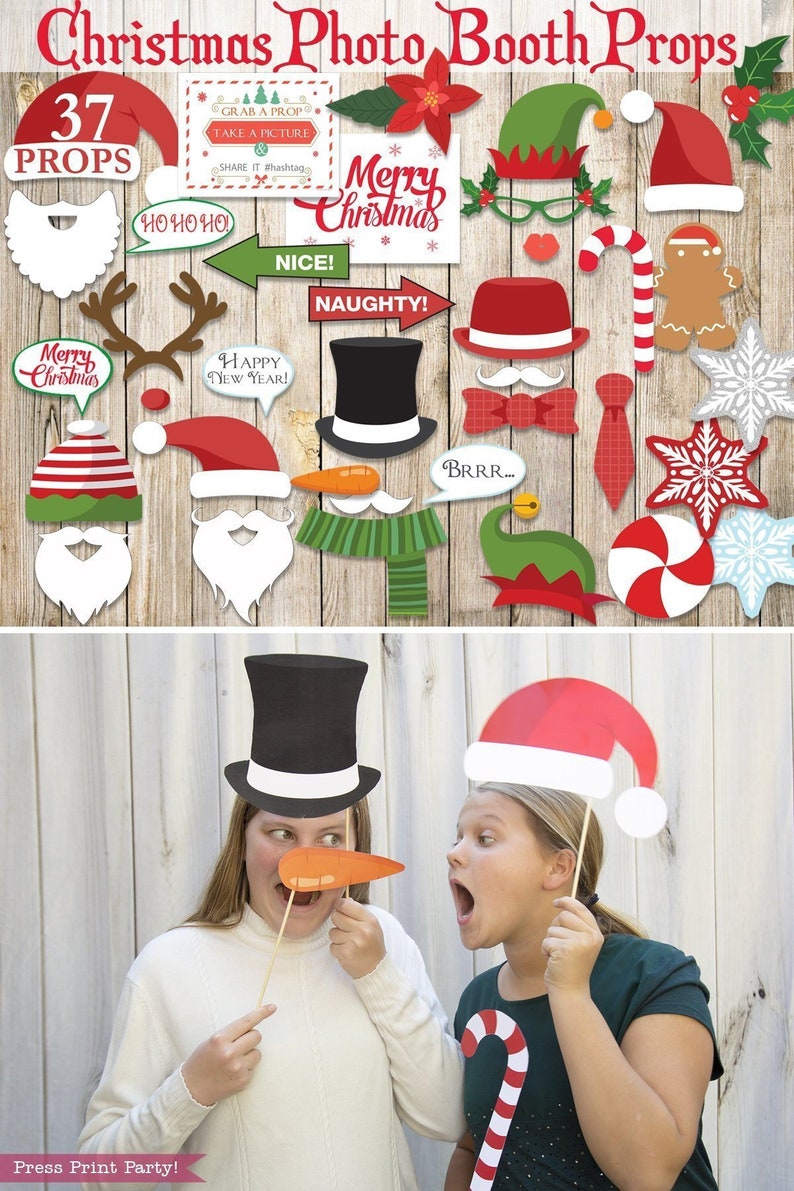 37 Christmas Props Printable, For party photo booth or photography. Print at home, cut, tape stick and use. INSTANT DOWNLOAD image 1