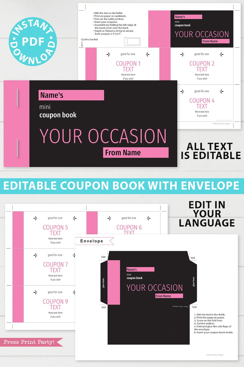 Printable Coupon Book Template Pink Any Occasion Gift Idea - Etsy