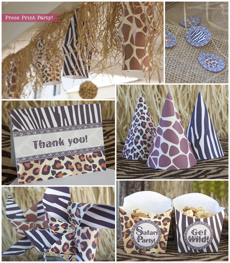 Safari Birthday Party Printable Set, Safari Animal Prints, Safari Birthday Invitation, African Birthday, Zoo Birthday, INSTANT DOWNLOAD pdf image 5